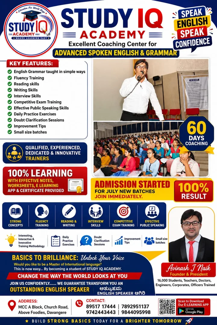 Advanced spoken English and grammar classes poster
